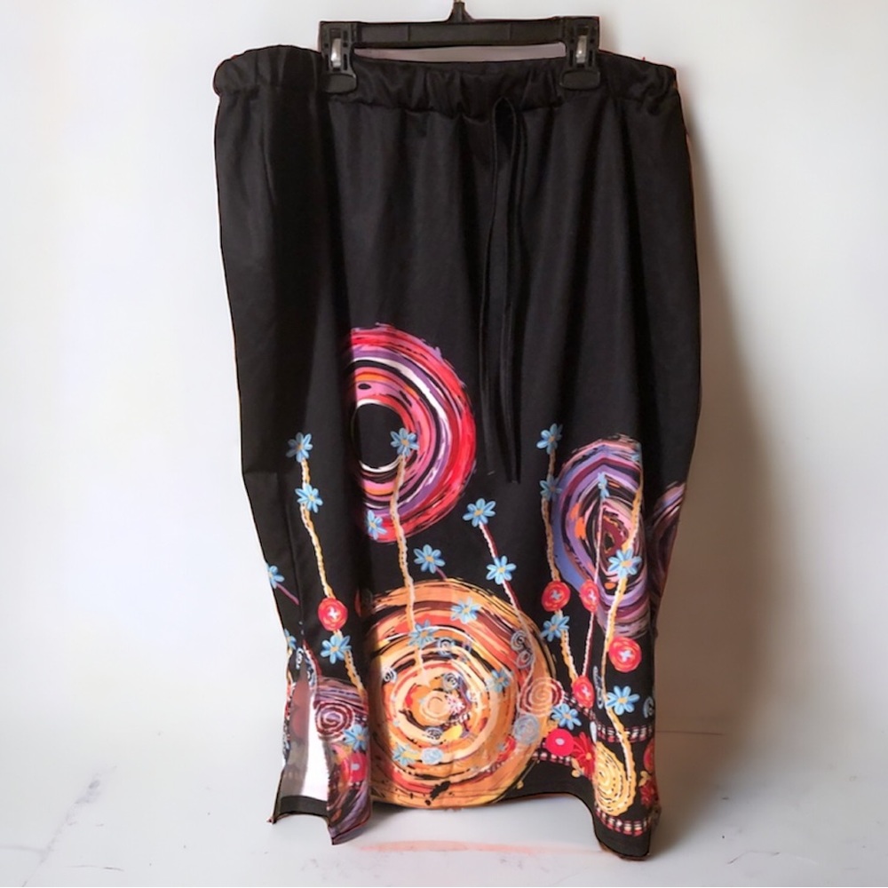 Loveu.dear Black Foral Midi Skirt with Slit 2XL